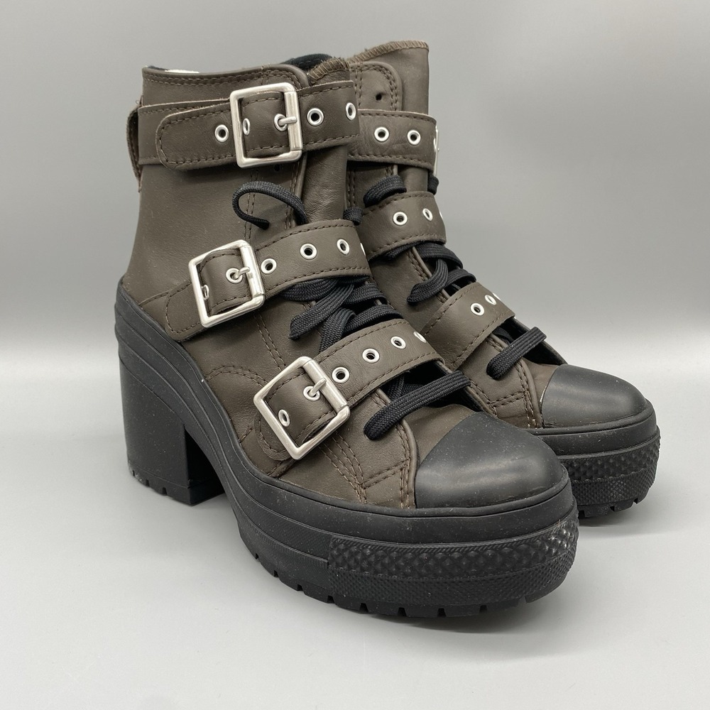 Converse Boots Womens US 7 Brown Chuck 70 De Luxe Heel Hi Buckle Leather A12209C